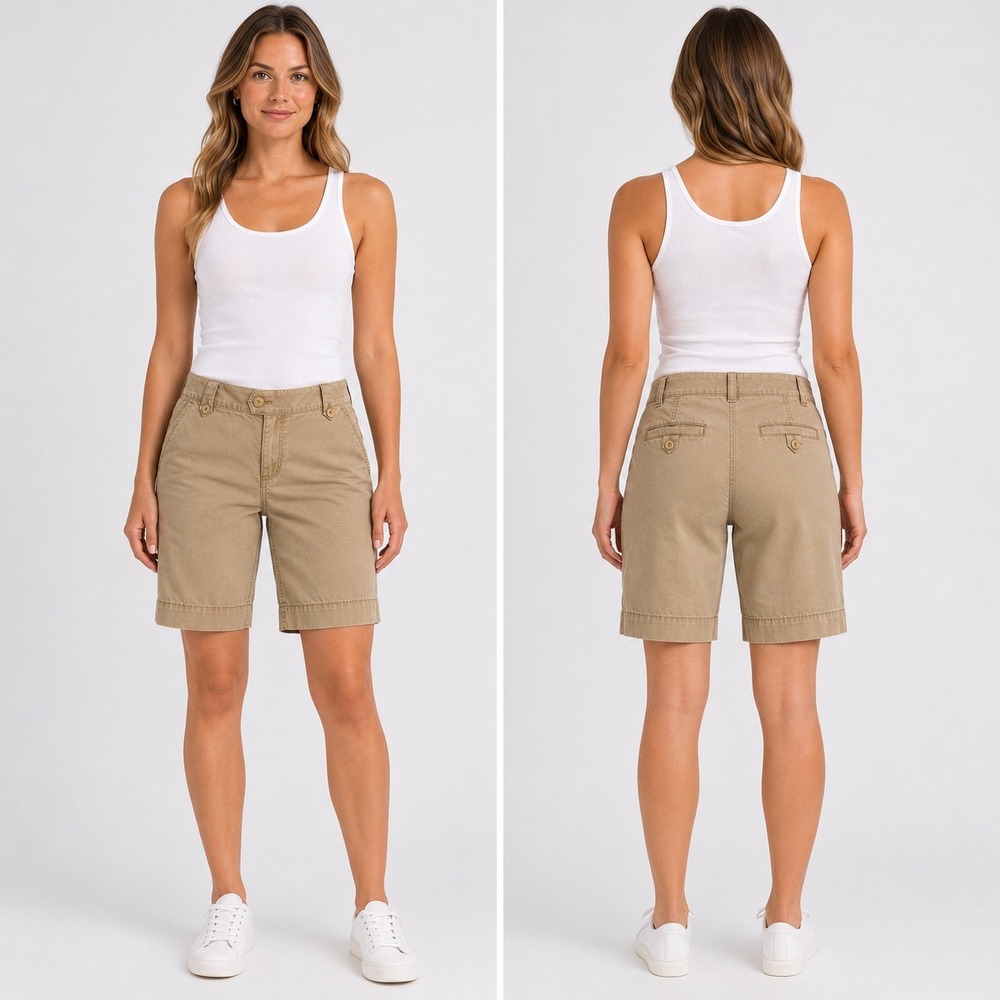 Ann Taylor Loft Womens Khaki Chino Shorts Size 4 Tan Mid Rise